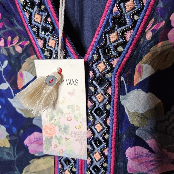 Johnny Was Valeria Silk Floral Beaded Embroidered Maxi Dress Womens Medium NEW - Picture 5 of 9